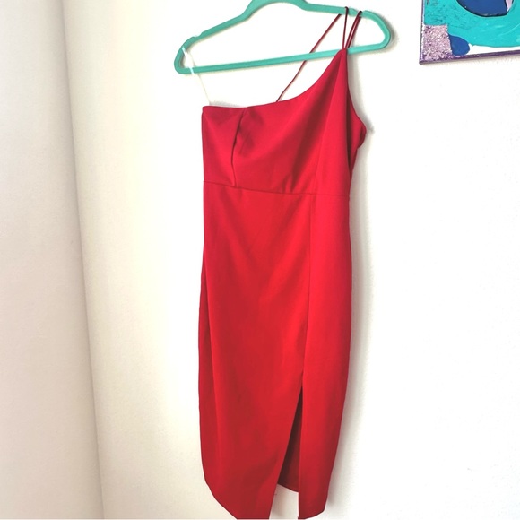 Red One Shoulder Leg Slit Cocktail Dress Bodycon - Picture 7 of 9